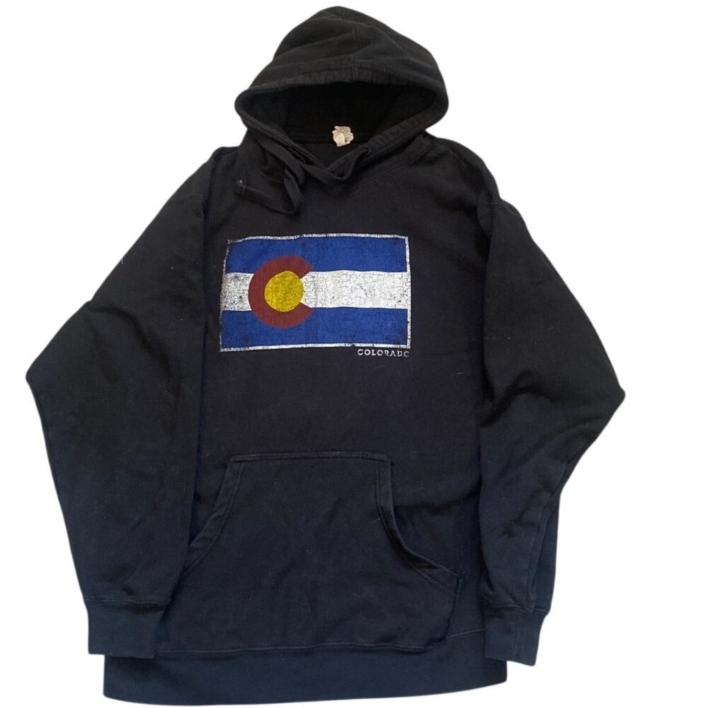 Vintage Mill Tex Colorado State Flag Hoodie Sweatshirt Men's XL Black Distressed